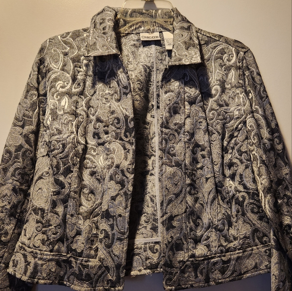 Chico's waist jacket in gray & silver. Size 1